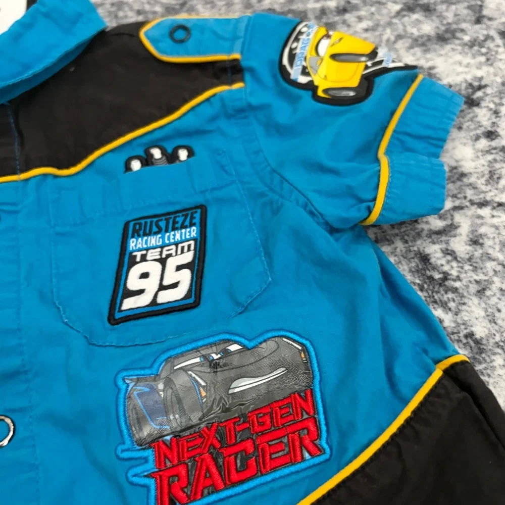 Disney Store Cars Lightning McQueen Racing Patch Button Down Shirt Size 3 Boys